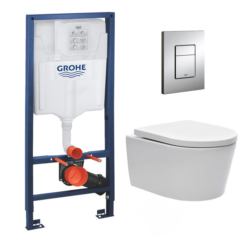 Grohe Pack cisterna WC Rapid SL + Taza Serel SM26 sin brida + Placa cromada  + Juego de paneles