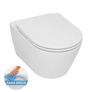 Cuvette WC suspendu moderne - Sans bride – Blanc - Covelly