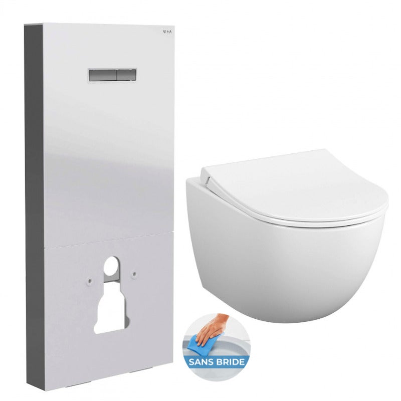 Vitra Pack Wc B Ti Support En Verre Tremp Aluminium Bross Avec Plaque Int Gr E Blanc Wc