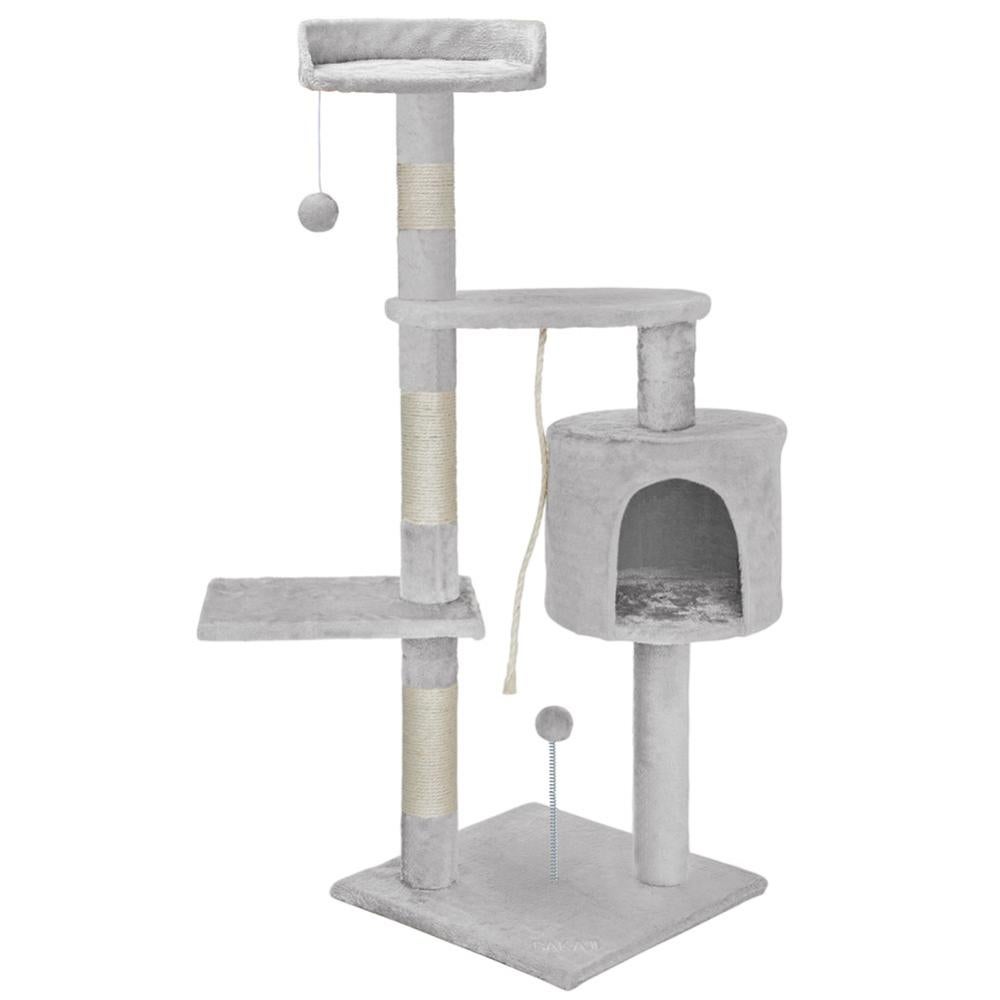 Tiragraffi Paris 138 Cm Con Cuccia E Giochi: Albero Per Gatti Robusto In Sisal E Peluche, Grigio