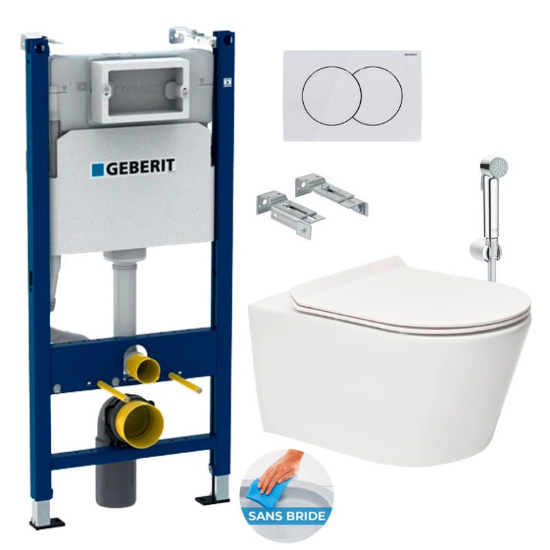 Geberit Pack Bâti-support 112cm + WC sans bride SAT Brevis +