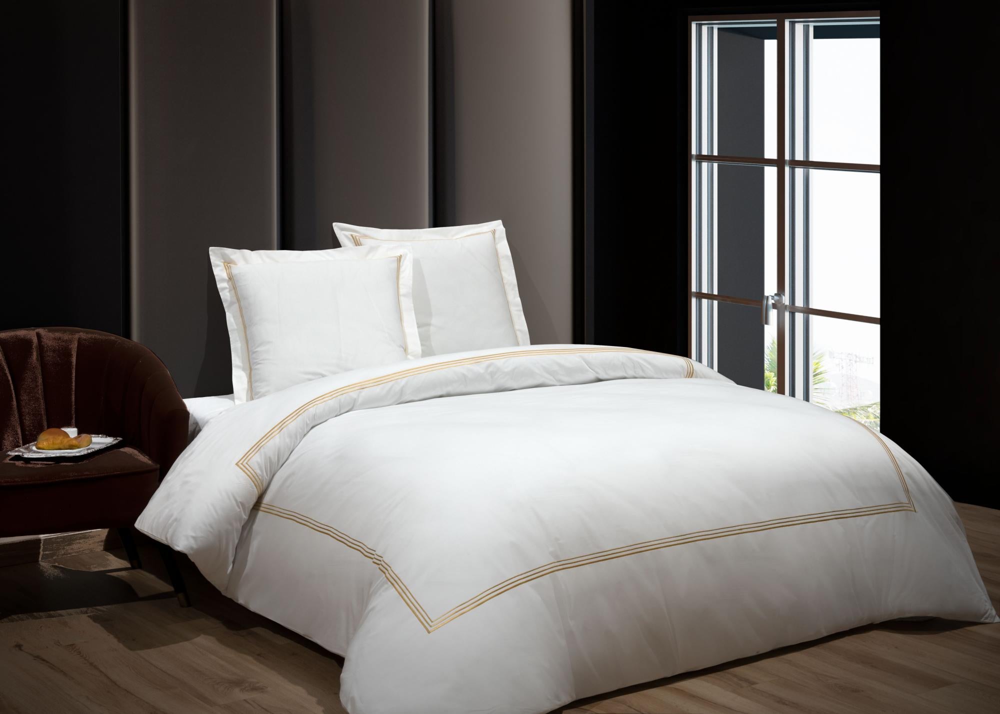 Parure de couette percale 80 fils - 260x240 - or - LIGNE DU BLANC