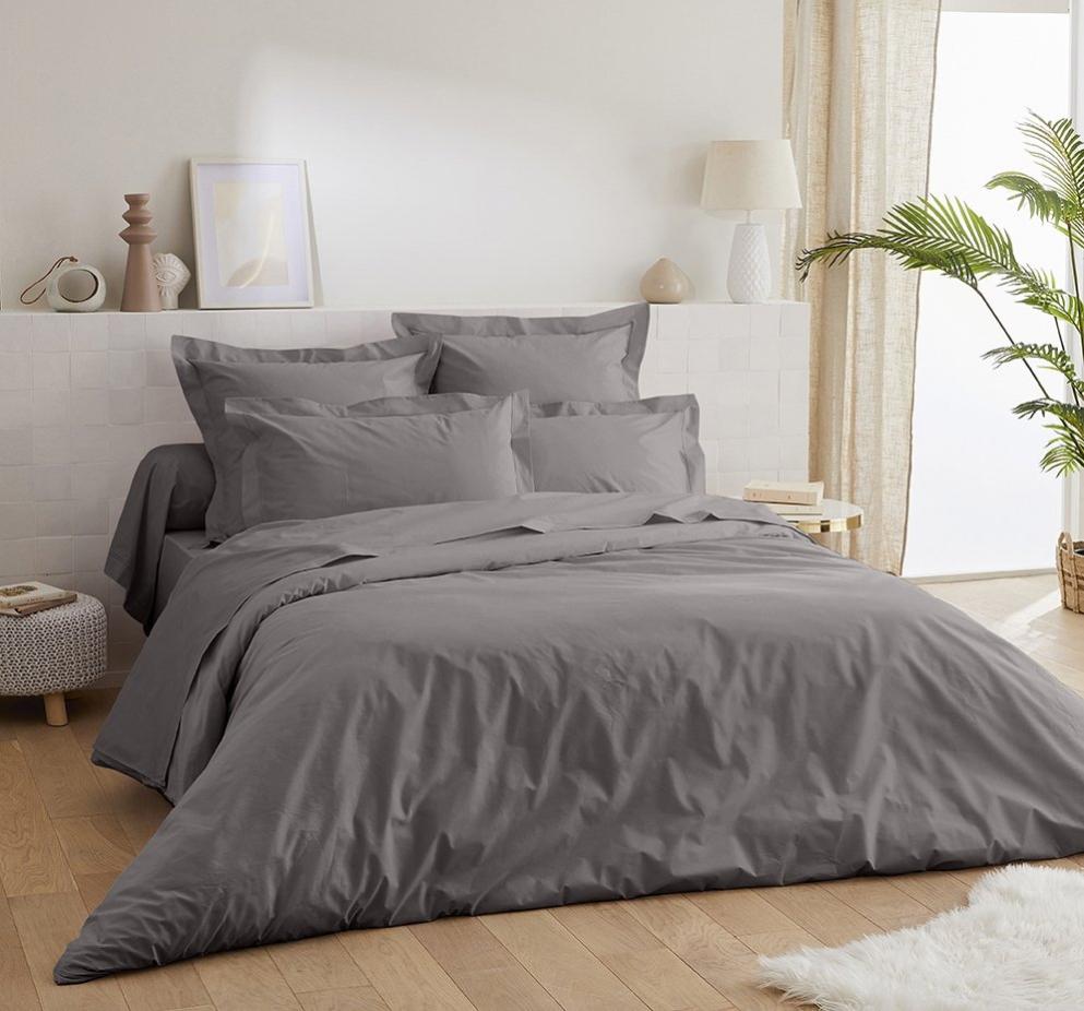 Blanc des Vosges Housse de Couette Percale Gris Perle