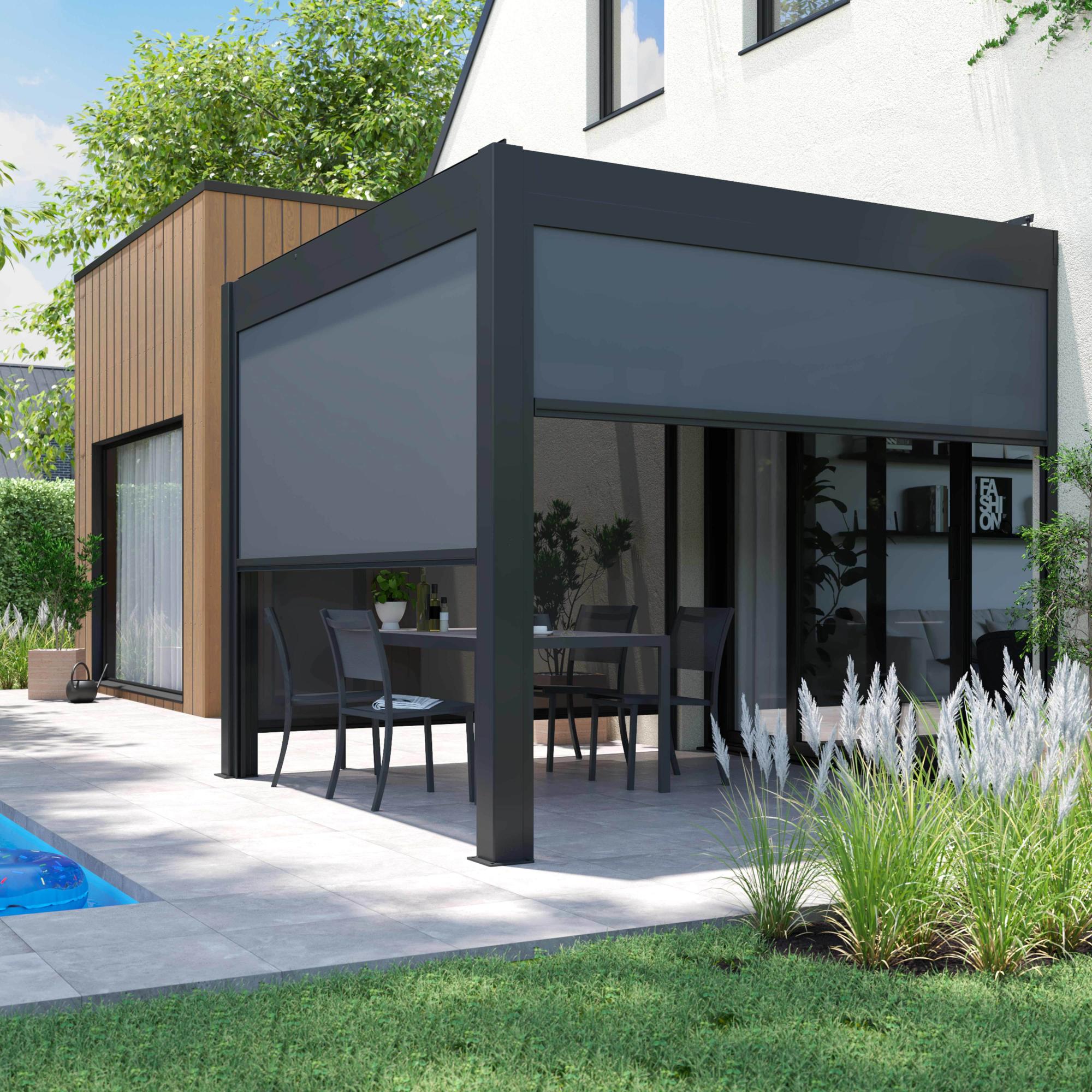 Pergola bioclimatique adossée 3x3m et 3 Stores 2,66 x 2,34 m - Oviala ...