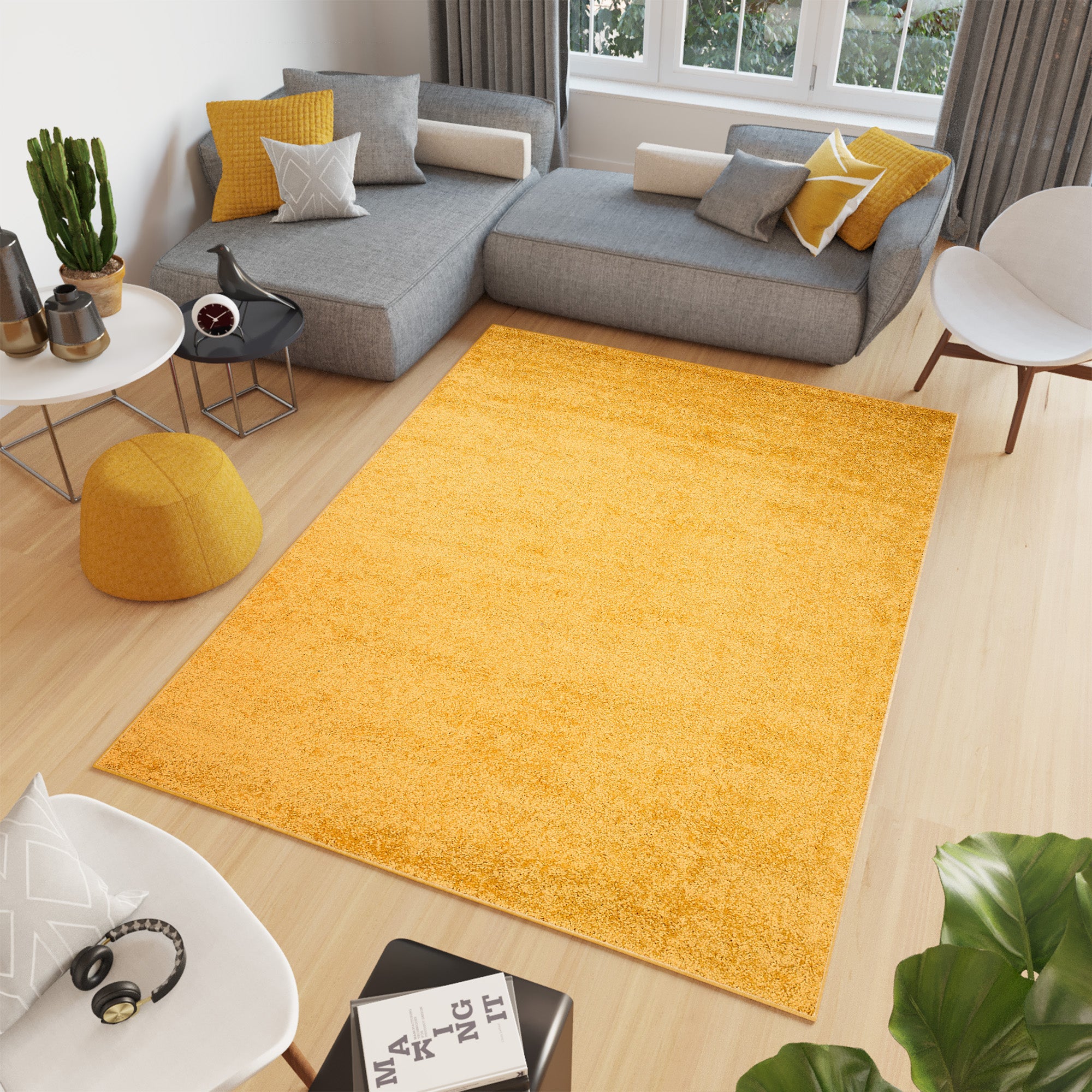 Alfombra grande amarilla tejida a mano 140x200 cm, alfombra de salón,  alfombra de área, alfombra gruesa suave, alfombra lavable, alfombra  sostenible, alfombra de dormitorio. -  España