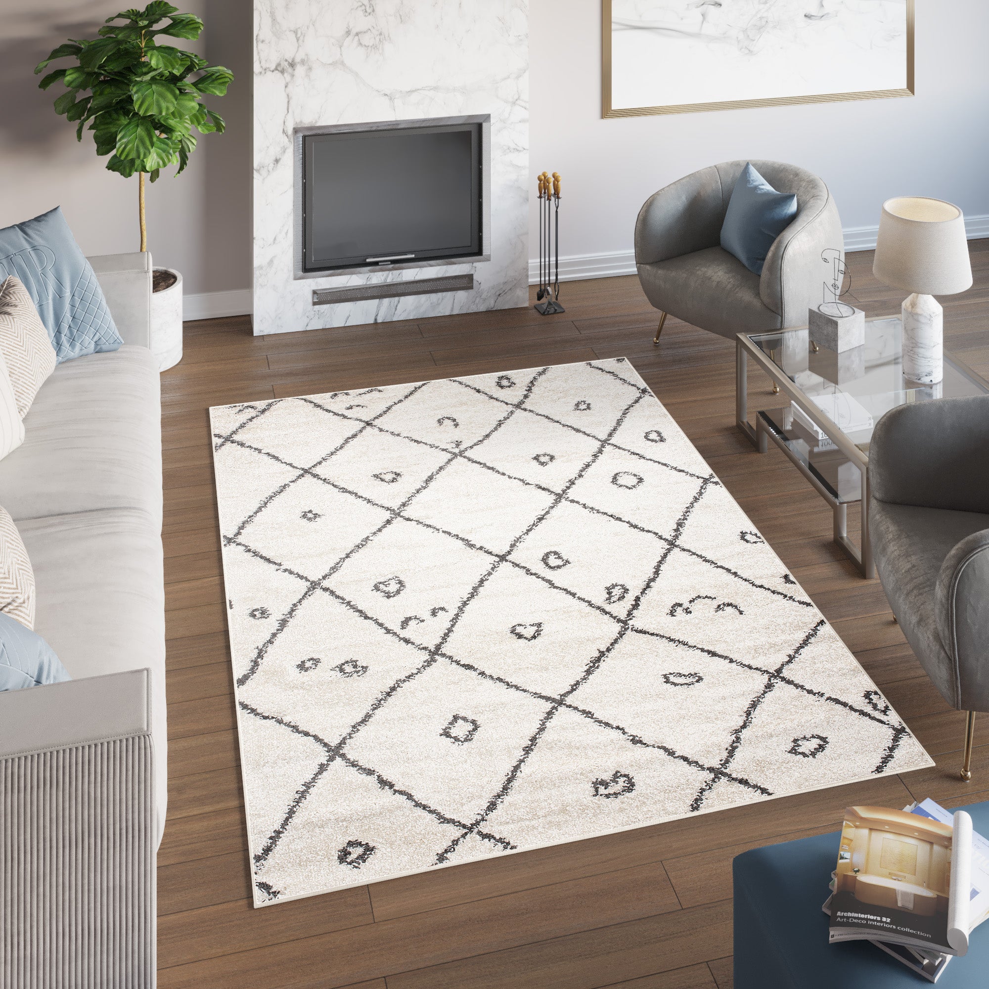 Tapiso delhi alfombra de salón dormitorio oficina moderno beige crema gris oscuro pelo largo suave shaggy 140 x 200 cm
