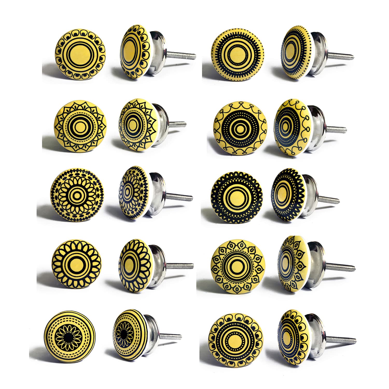 Juego De 10 Pomos Tiradores De Cerámica Diseños Geométricos Amarillo Y  Negro Decoración Muebles Armarios Cajones