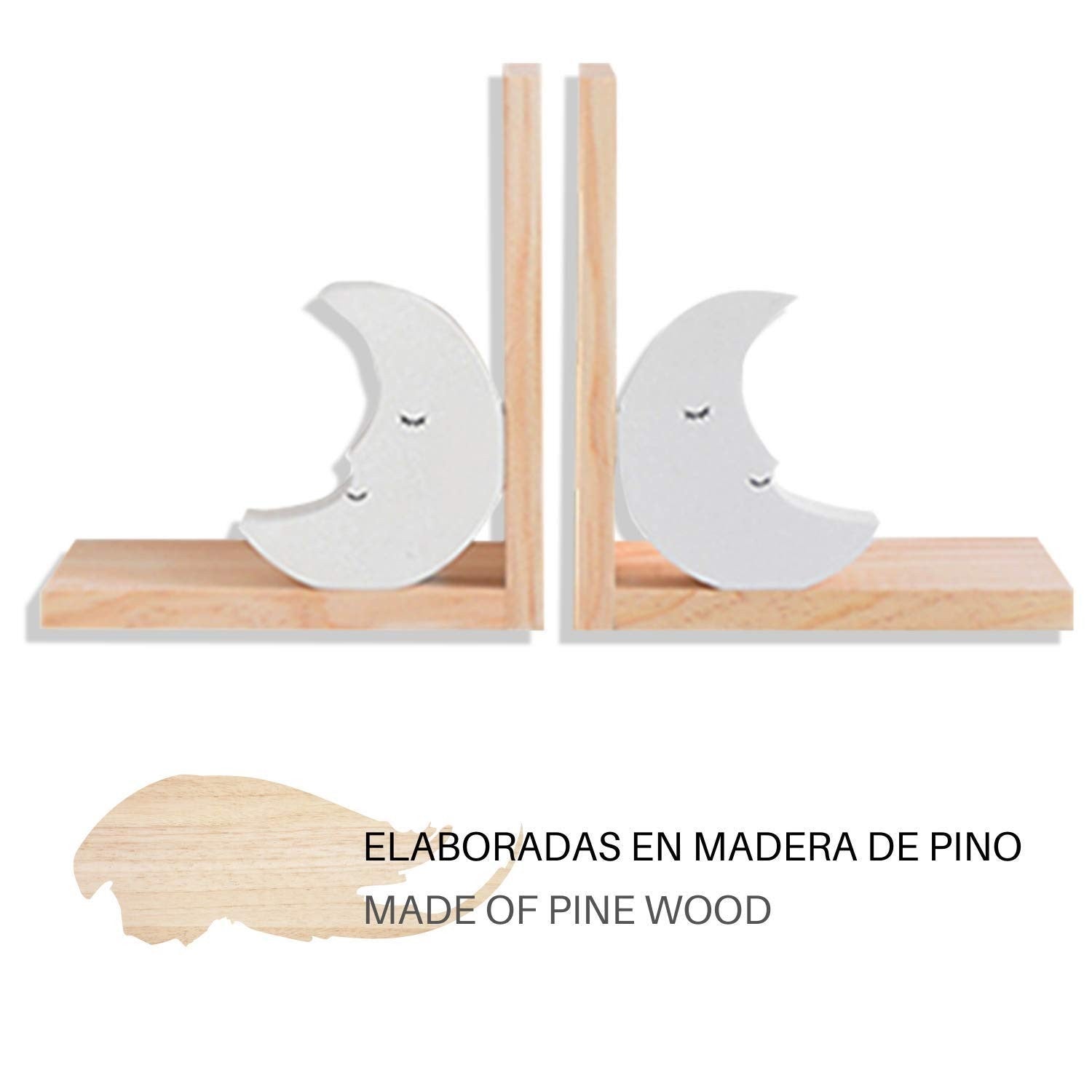 Set Di Due Fermalibri In Legno In Stile Nordico Con Design Luna Bianca  Fermalibri Funzionali Per Decorare La Cameretta Dei Bambini