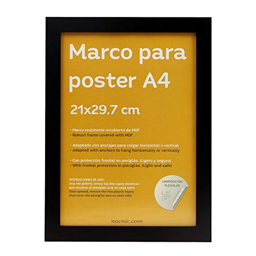 Marco para póster 61 x 91,5 cm MDF negro aspecto madera, madera marco de  diseño con pared trasera y cristal de PVC irrompible, ancho de perfil 30 mm  -  México