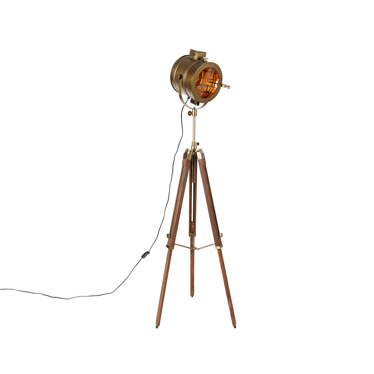 Lampada da terra Led Bell in legno e metallo anticato con tre spot