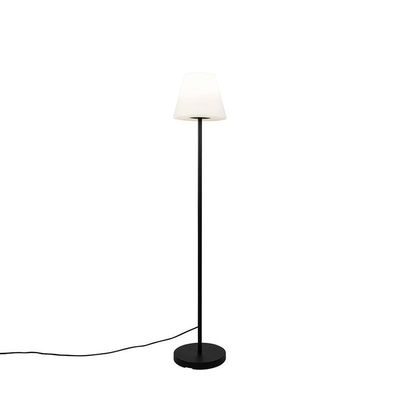 Lampada da Terra Piantana con Stelo Dritto e Braccio Curvo Paralume  Pendente Ripiano Integrato Abat-jour Cilindrico in Tessuto - Nero / Beige