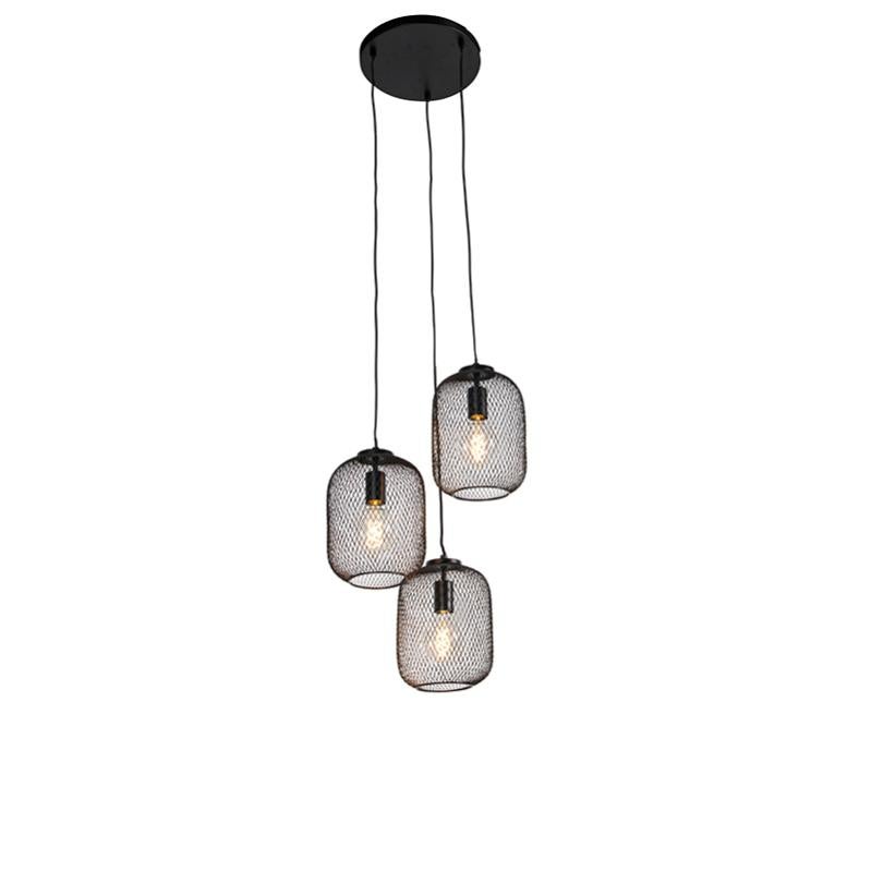Qazqa Bliss_mesh Lampada Da Terra Moderna – Altezza 135 Cm, Paralume A Rete, Nero – Dimmerabile, Attacco E27