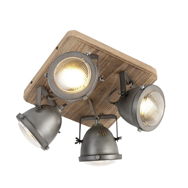 Trillen Vlot wij Spot industriel en acier avec bois 4 lumières inclinables - EMADO | Leroy  Merlin