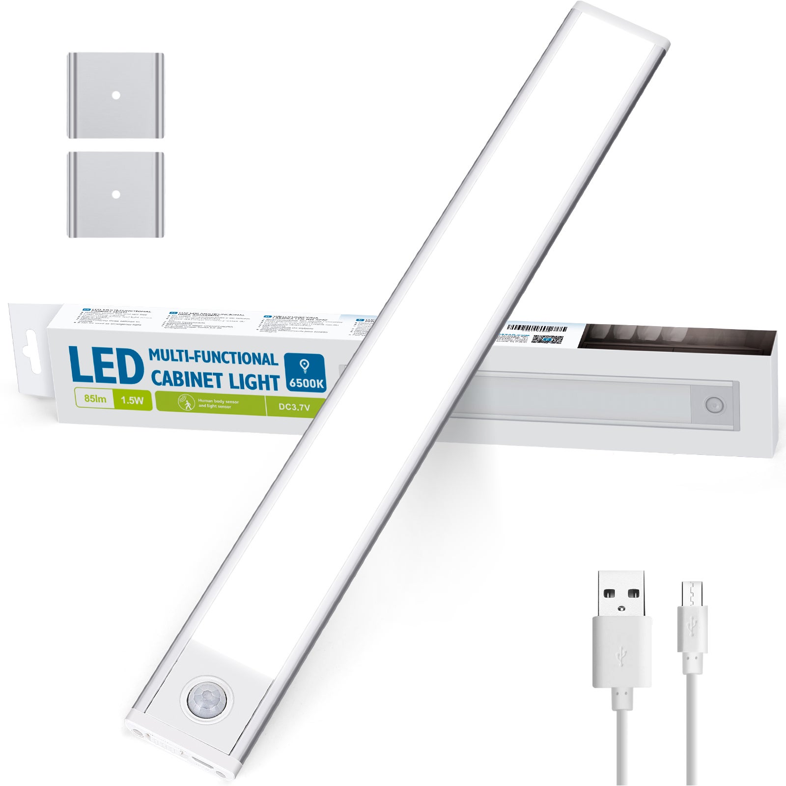 IluminaShop Luz LED para Armarios 3W con Iman + Cargador USB + Detector de  Movimiento Blanco Frio 6000K