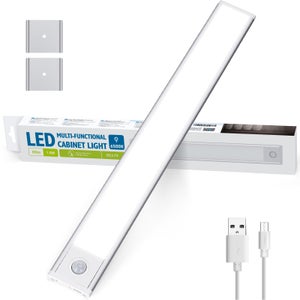  Sensor de movimiento LED debajo del gabinete, luz de armario,  recargable por USB inalámbrico, luces de pared a pilas, tira de luz LED  activada por movimiento, luces de movimiento adhesivas en