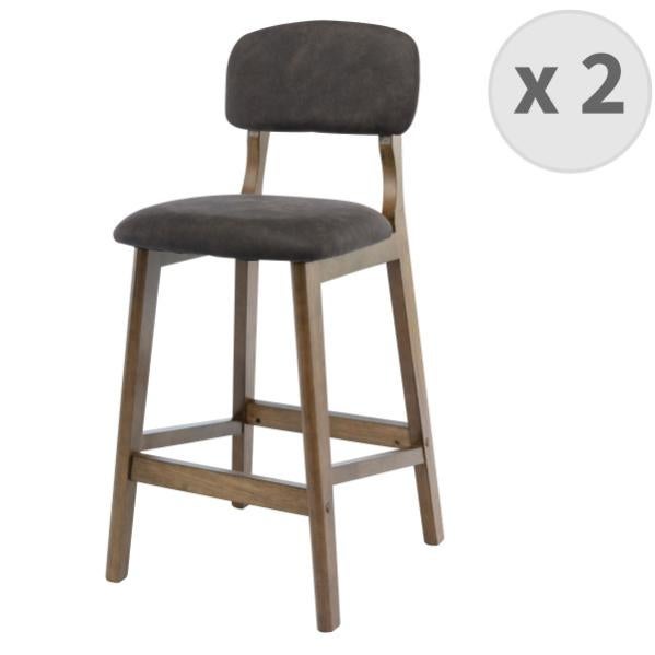 CLIFF Chaise de bar vintage marron foncé et bois teinté noyer(x2