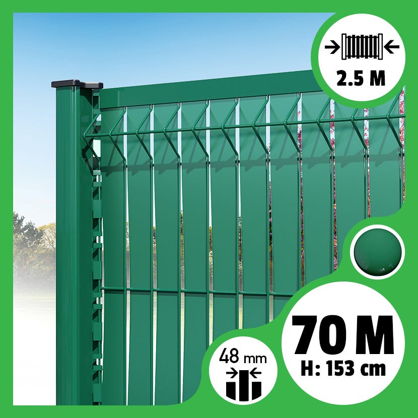 Kit clôture 2m50 panneau rigide + poteau encoches, vert