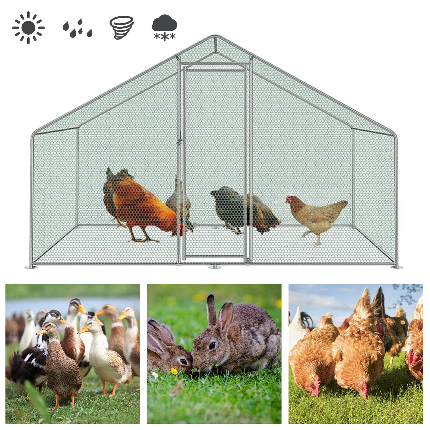 Poulailler Extérieur XL Avec Toit Anti-UV - Clôture En Acier Galvanisé 3x8x2 M - Pour Poules, Lapins, Petits Animaux