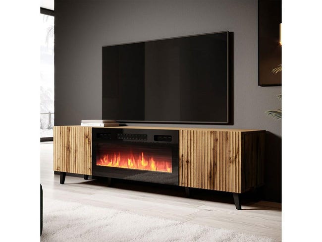 Meuble TV Vamos avec cheminée électrique intégrée - 181 x 50 x