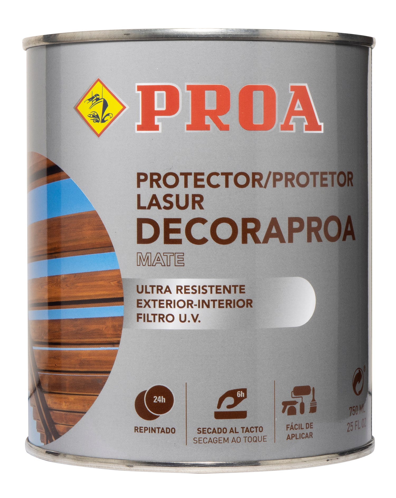 Lasur protector para madera al disolvente exterior. 4 L. Teca. Cuida y  protege la madera con acabado natural. Mate. Proa.
