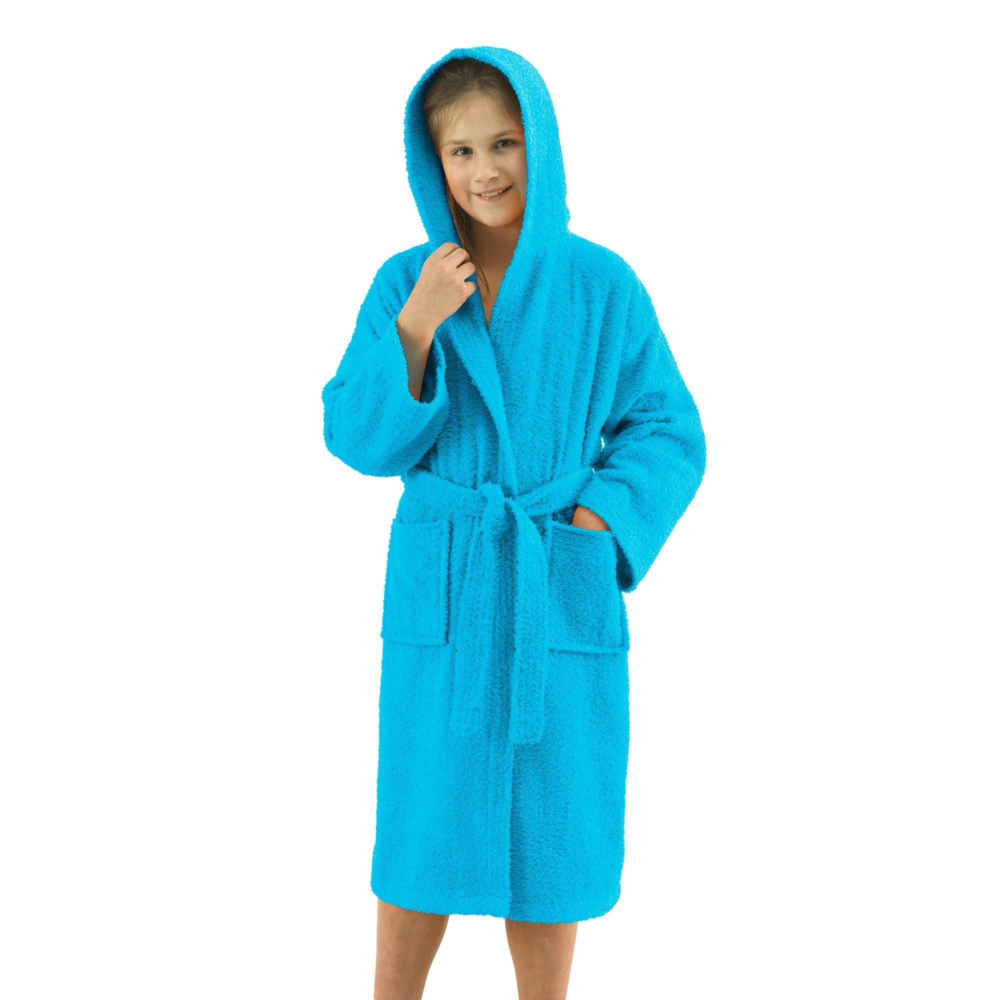 Peignoir gar on 10 12 ans en tissu ponge avec capuche et ceinture