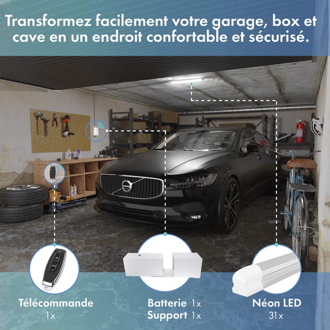 Kit éclairage sans fil sur batterie pour Garage Box Cave sans électricité
