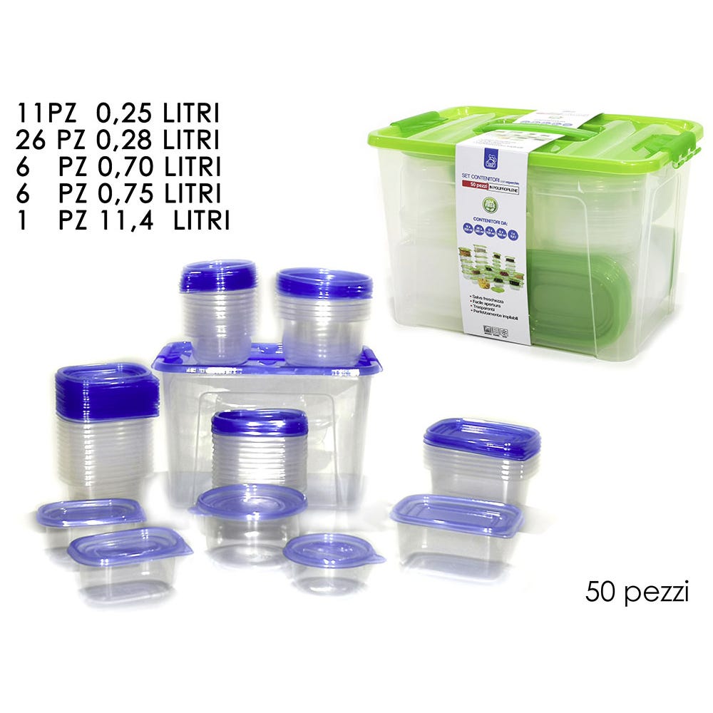 Set contenitori alimenti plastica trasparenti 50 pz tupperware dispensa bpa