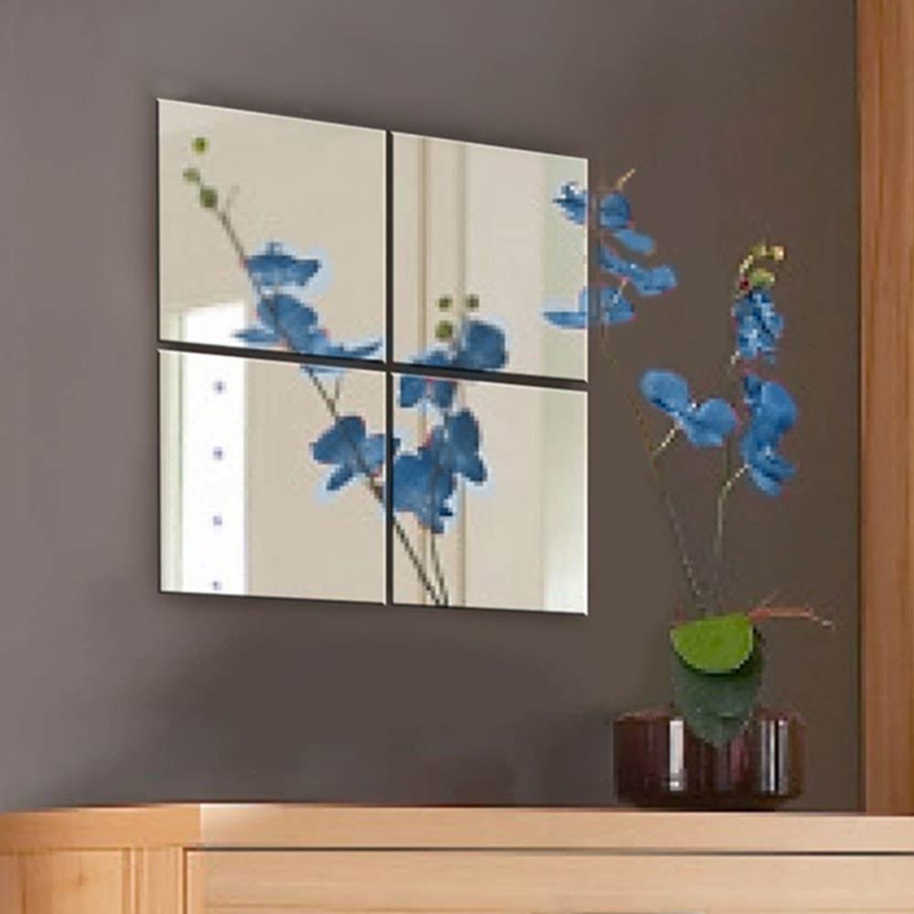Set 4 Specchi Quadrati Mosaico Adesivi Specchio 30x30cm Decorazione Parete  Casa