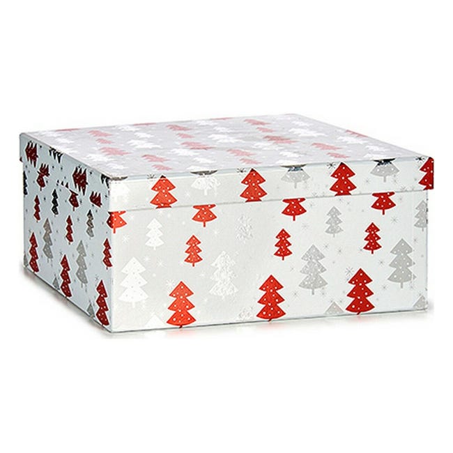 Set di Scatole Decorative Albero di Natale Natale 10 Pezzi Rosso Argentato  Bianco Cartone