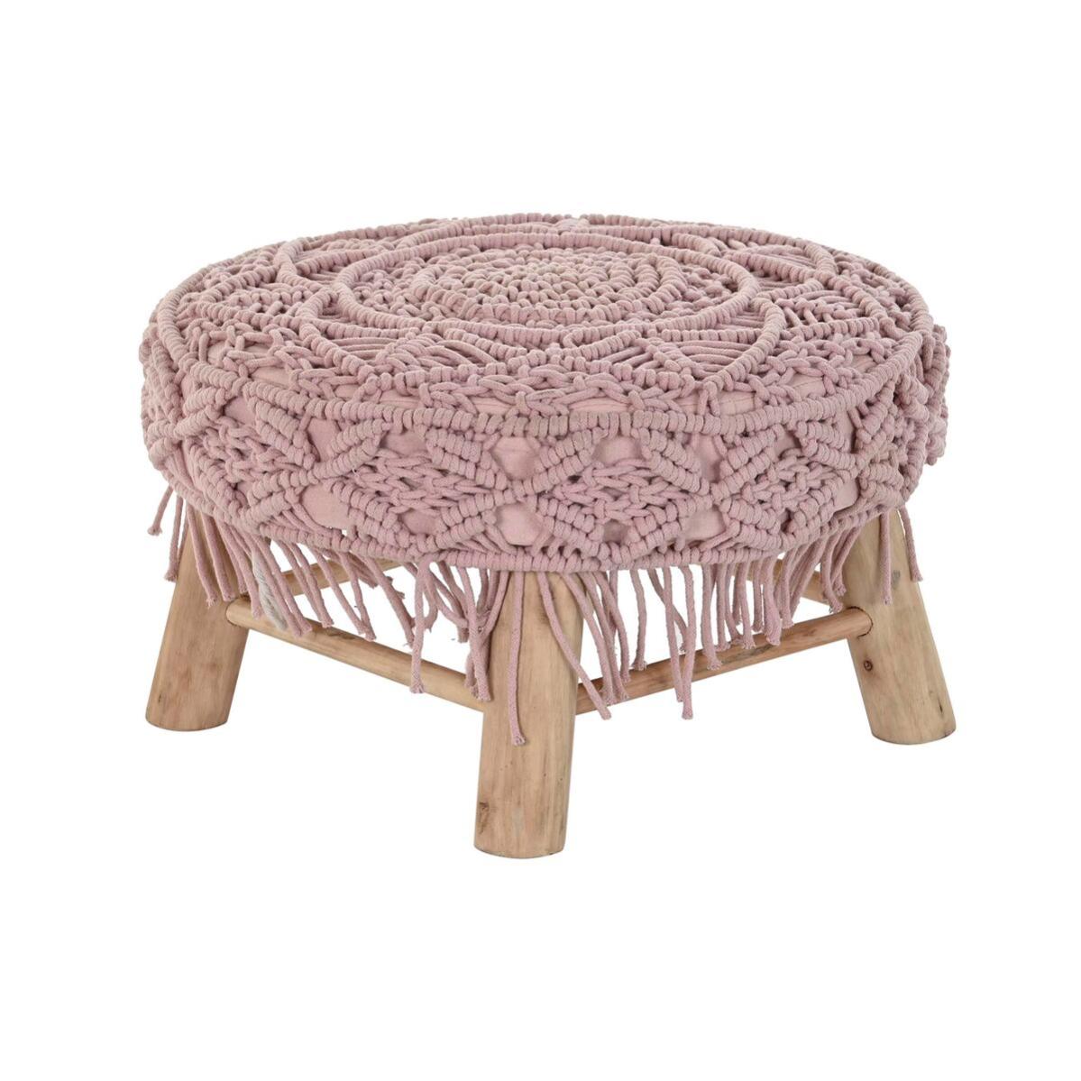 Set Di 2 Poggiapiedi DKD Home Decor – In Legno Di Pino, 30x30x30 Cm, Grigio/rosa/lilla