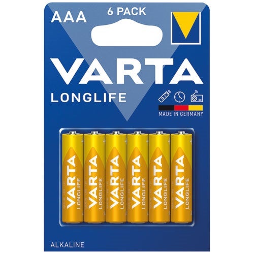 Blister de 6 piles + 2 gratuites VARTA LR03 - AA - Longlife - Alcaline -  1.5V