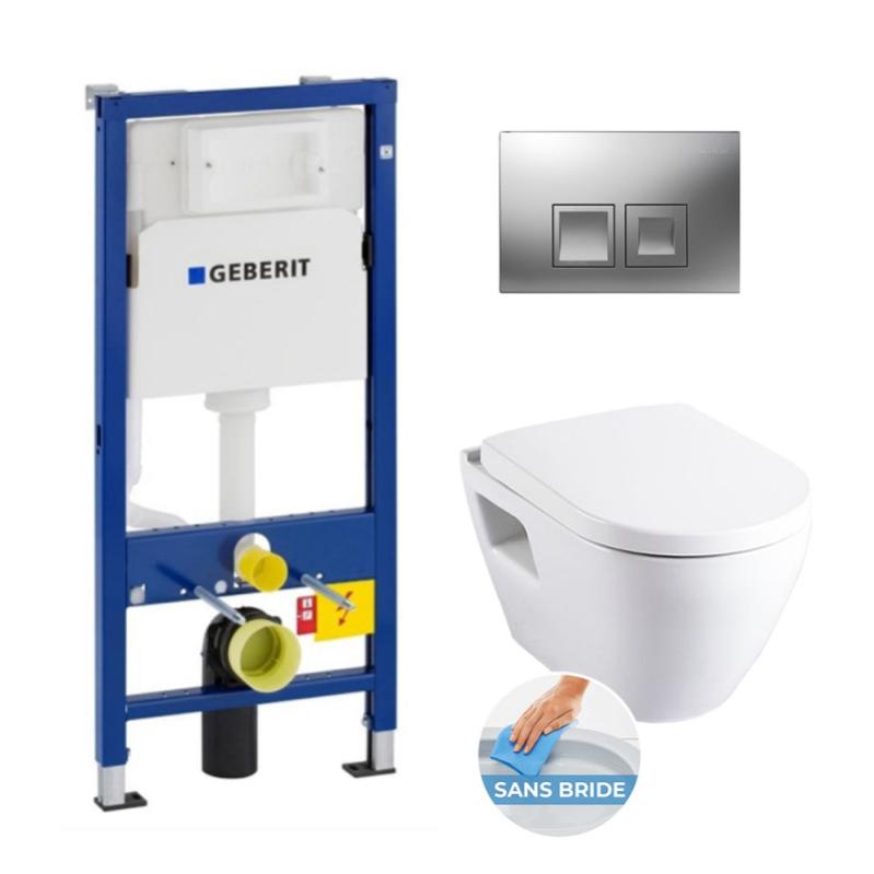 Geberit Pack Bati WC + cuvette Serel sans brides + plaque chrome