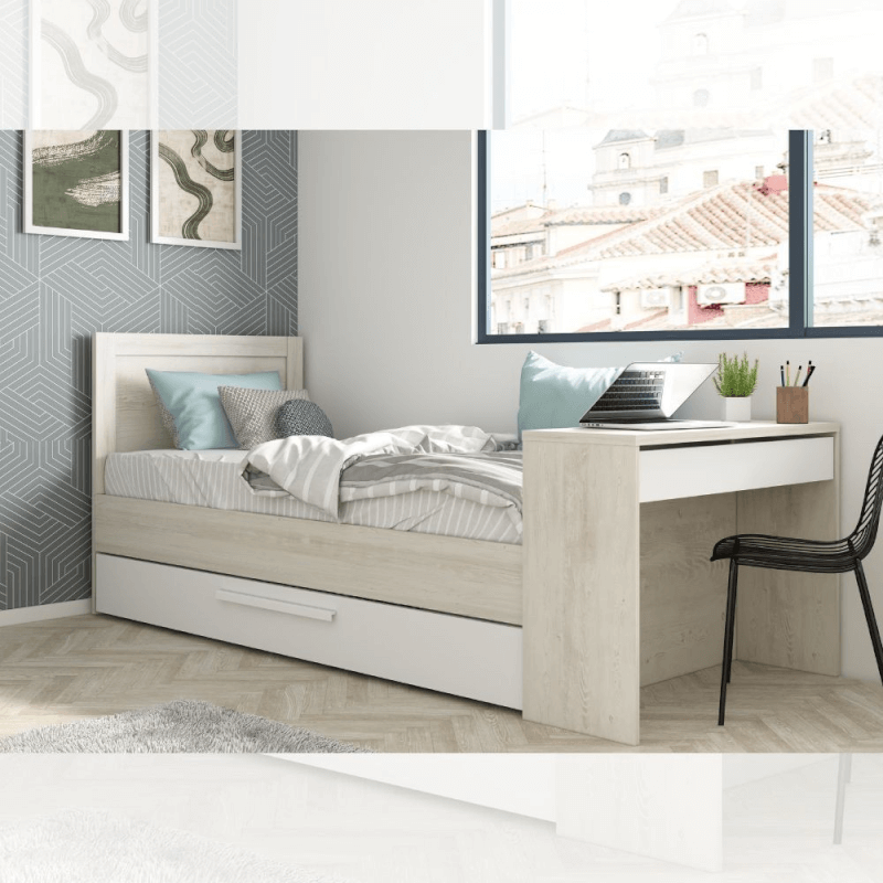 Letto singolo effetto legno bianco e blu DMIALIC