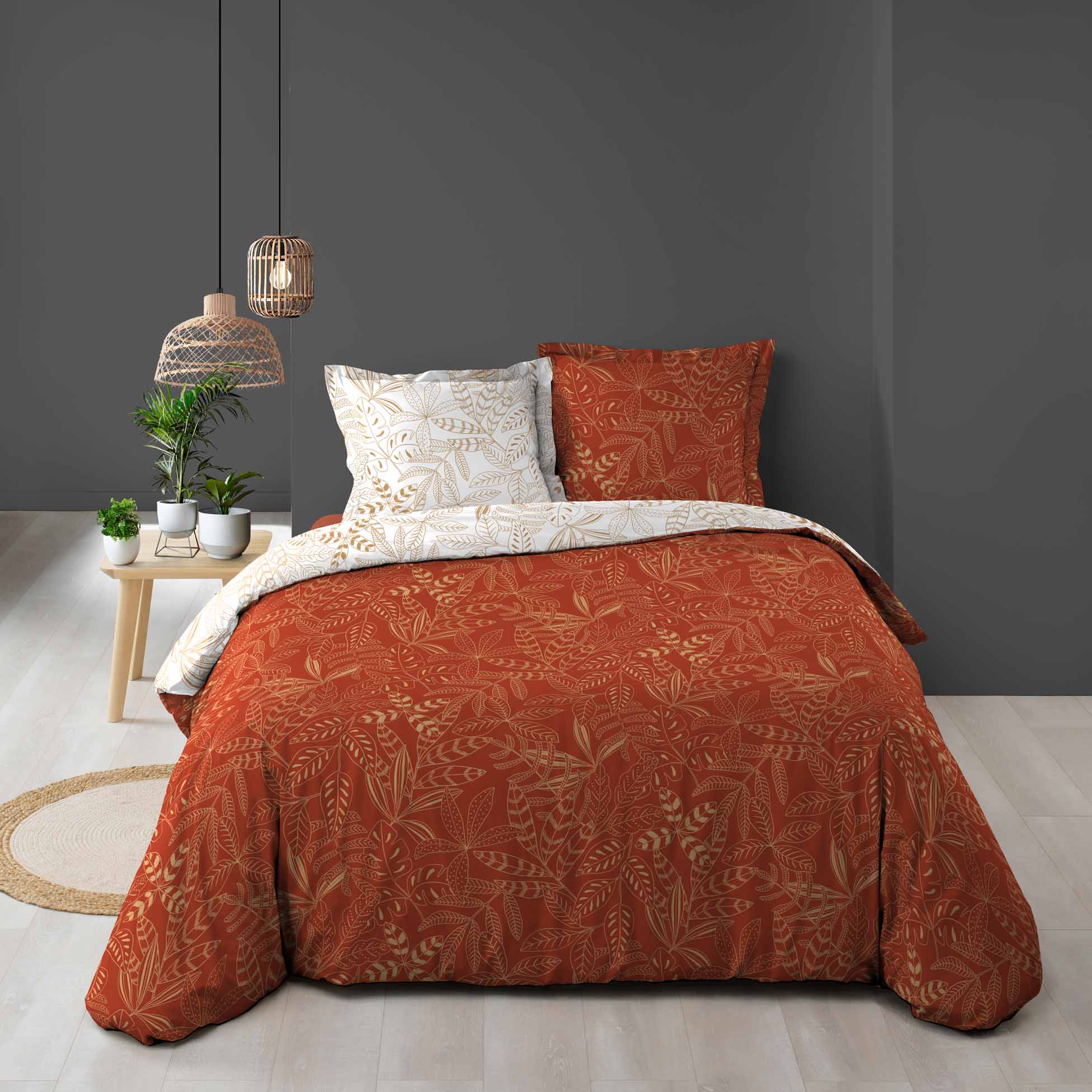 Parure housse couette 240 x 220 cm Belfleur terracotta | Leroy Merlin