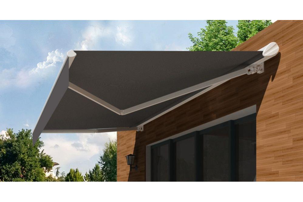 Store banne Semi-coffre COVER Blanc 4x3m Motorisé - Toile Grise | Leroy