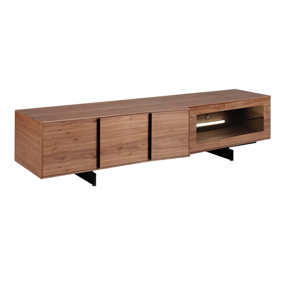 Mueble tv nogal y acero negro 200 x 55 x 48 cm.
