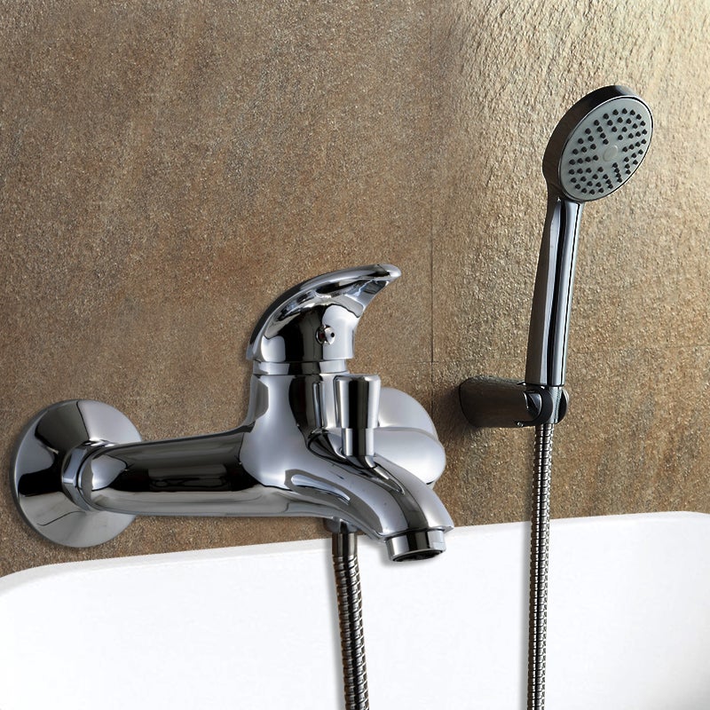 Robinet de douche à bec long à rotation, mitigeur mural avec douche à main,  robinet de salle de bain pour baignoire, chrome