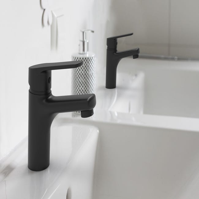 Robinet salle de bain mitigeur de lavabo bas noir mat anticalcaire vidage  inclus