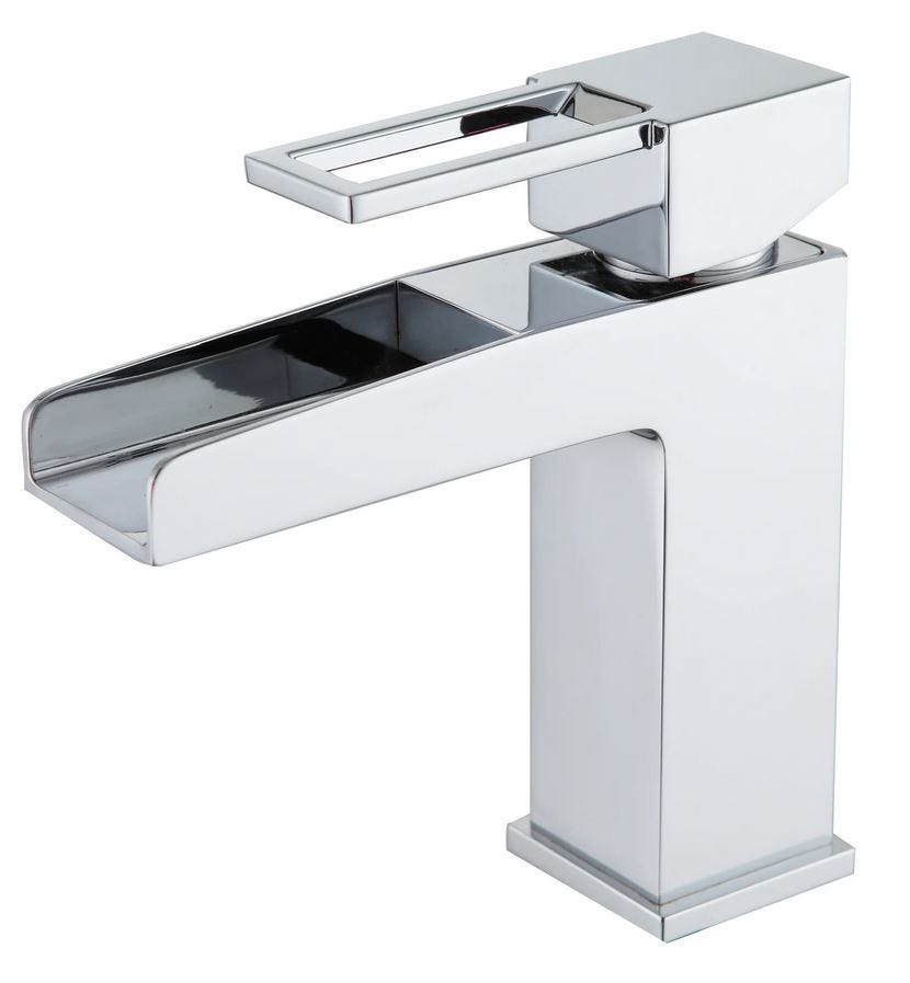 Robinet salle de bain design mitigeur de lavabo bas bec cascade chromé avec  économie d'eau