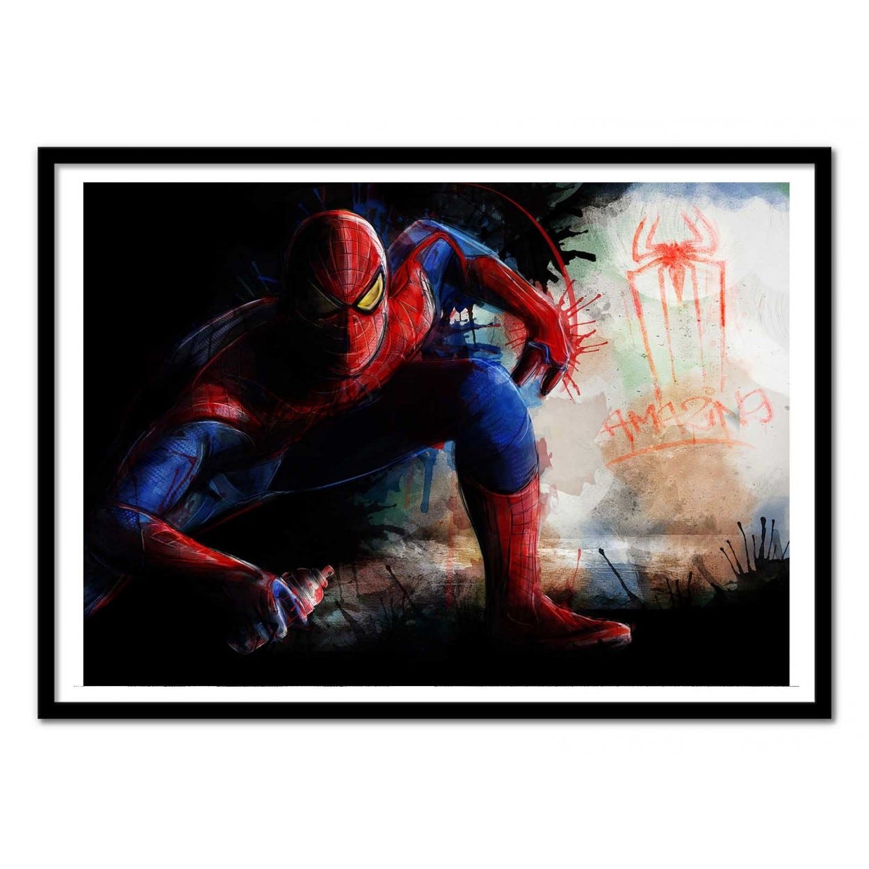 Art-Poster - Spiderman Spray Tag - Barrett Biggers - avec cadre noir 30 x  40 cm