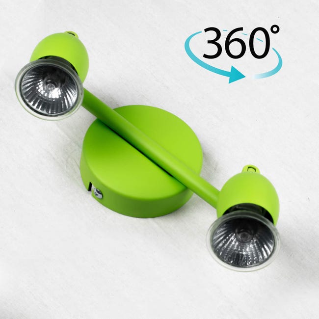 Luminaire Plafonnier Reglette vert 2 Spots orientables GU10 42 W halogene  LED