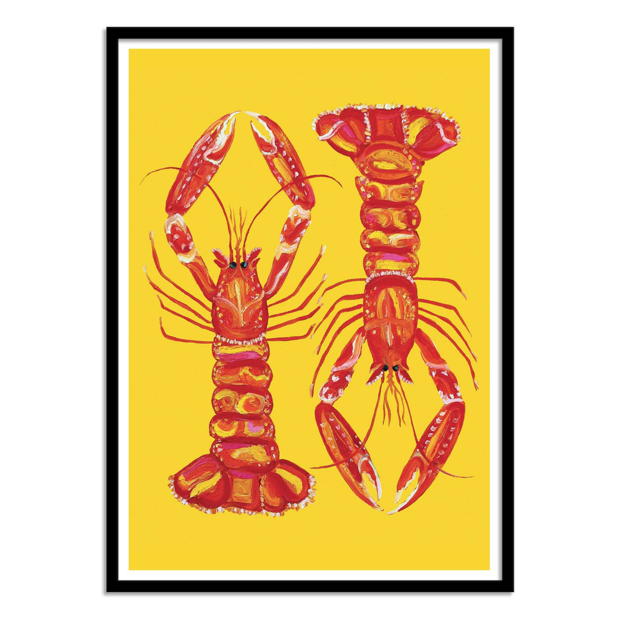 Art Poster Langoustines On Yellow Alice Straker Avec Cadre Noir