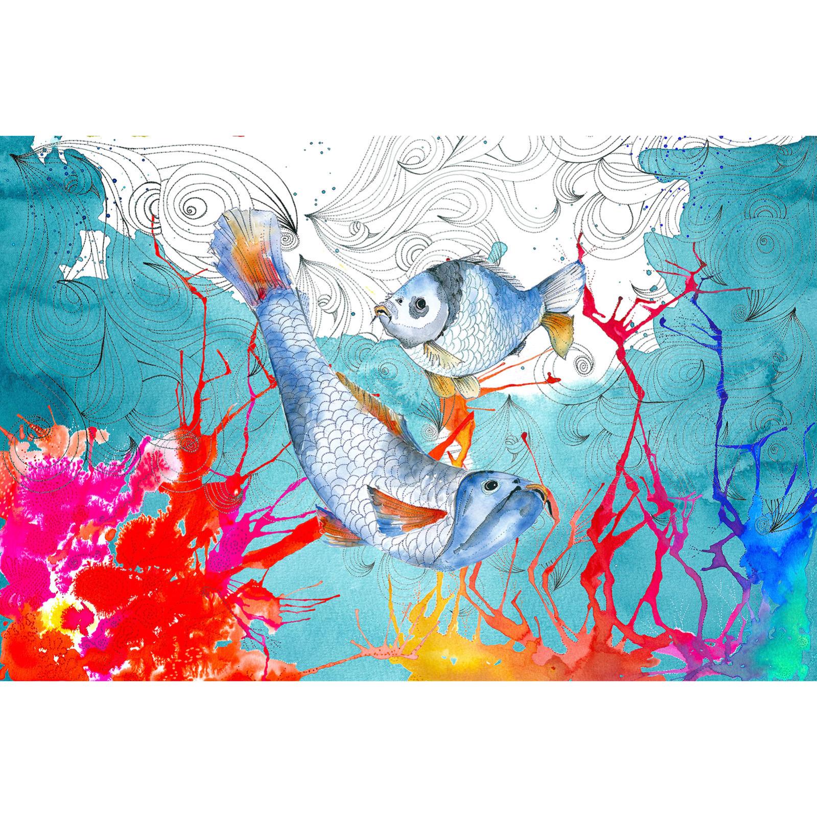 Papier peint panoramique bleu, rouge et blanc Tapisserie panoramique ...