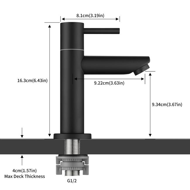 Robinet de lavabo noir eau froide 93,4 mm robinet de salle de bain robinet  de toilette
