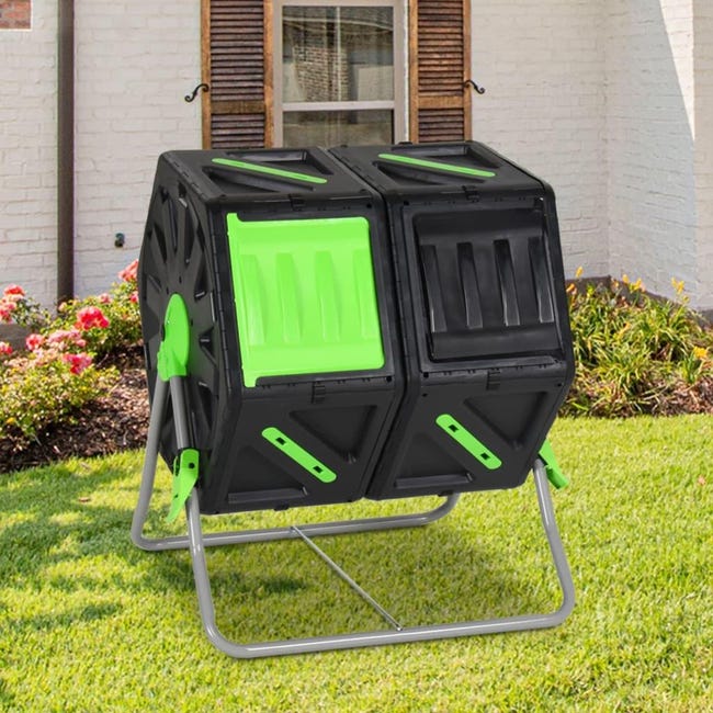 Compostiera VidaXL Compostiera Rotante Doppia Camera 63x60x74cm 140L Polipropilene ...