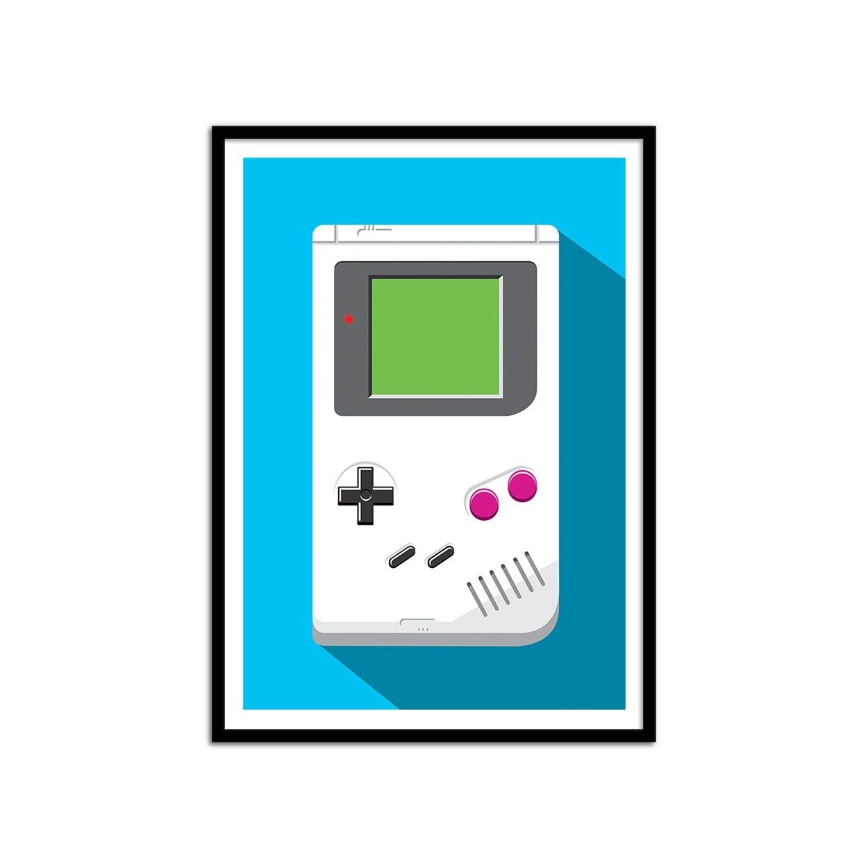 Art-Poster - Retro Gamer : Game Boy - Olivier Bourdereau - avec cadre noir  30 x 40 cm