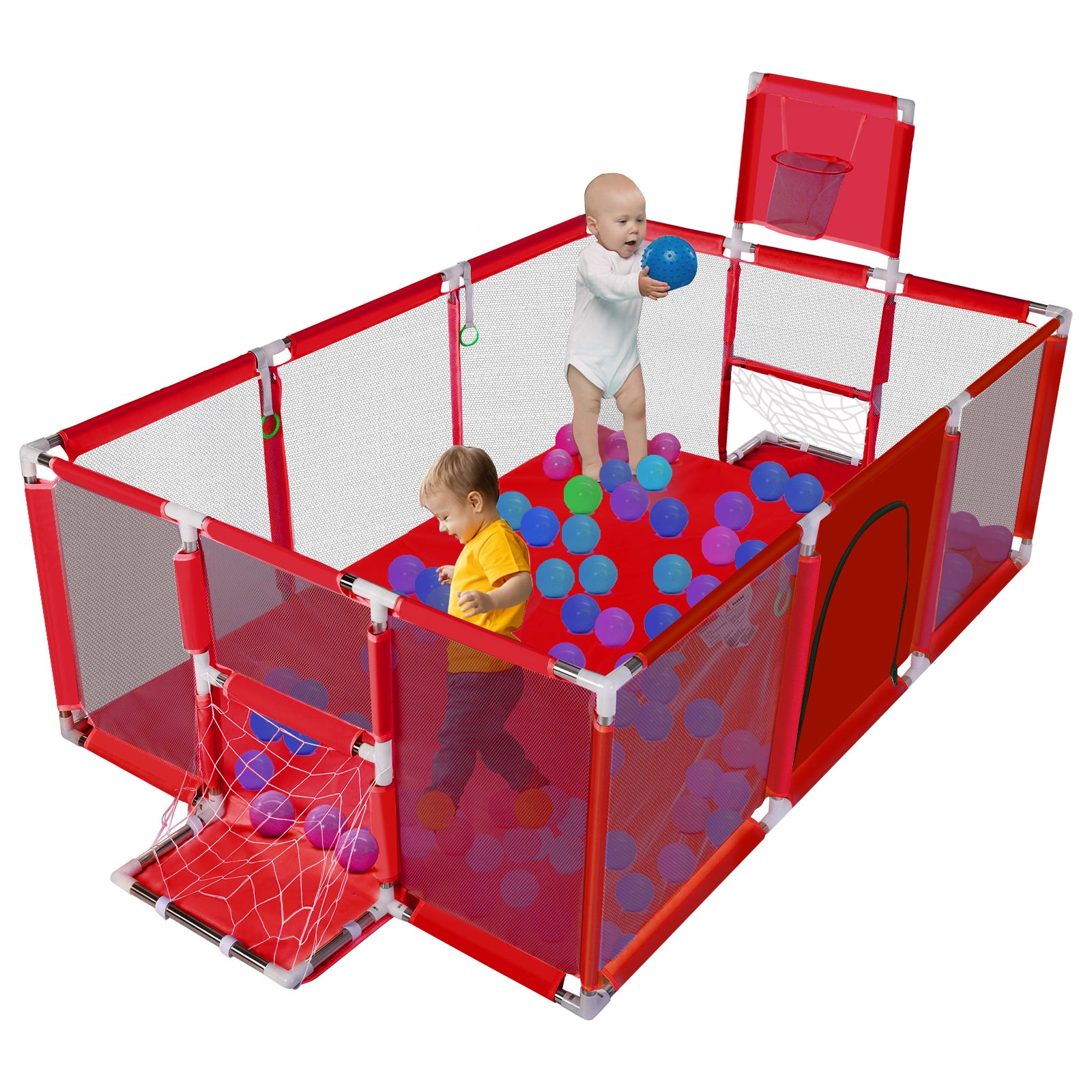 Valla de juego para parque Parque para bebé 160 x 160 x 66 cm con aro de  baloncesto y 50 pelotas de mar Verde