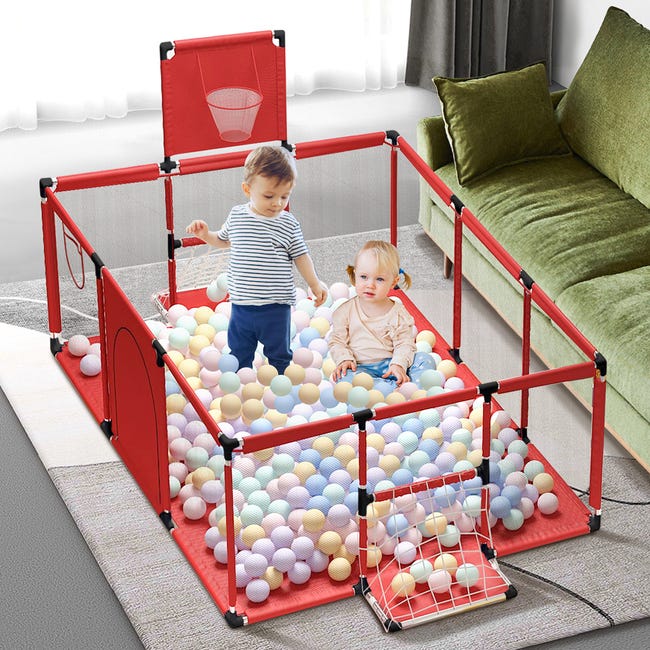 Valla de juego para parque Parque para bebé 150 x 180 x 66 cm con aro de  baloncesto y 50 pelotas de mar Gris