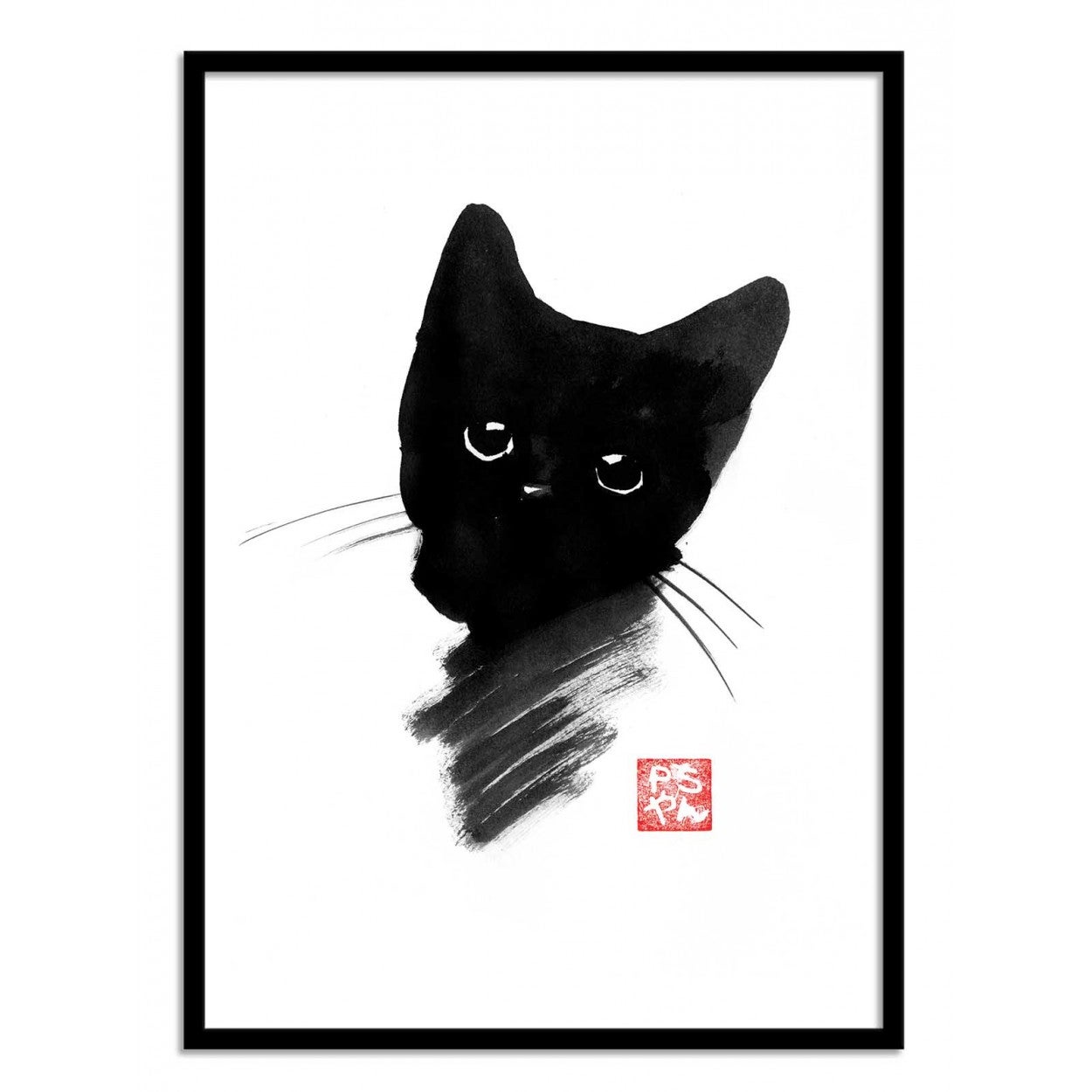 Art-Poster - Kitty black - Pechane Sumie - avec cadre noir 30 x 40 cm ...