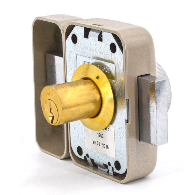 Verrou de sécurité a bouton et cylindre pour porte d'entrée GISS Dimension  - 40 mm